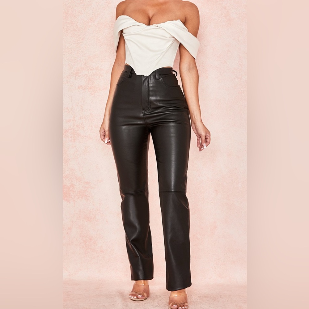 Black Stretch Vegan Leather Trousers